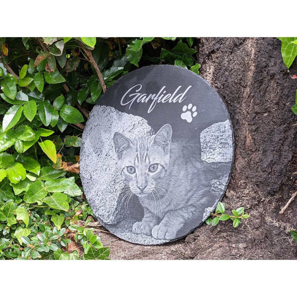 30 x 30 cm runde Gedenktafel für Tiere inkl. Gravur als Gedenkstein personalisiert mit Foto und Wunschtext Bild 1
