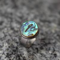 Abalone Muschel Ring Silber, Paua Abalone verstellbarer Ring, Abalone Schmuck, Perlmutt Ring, rund, Statement Ring Bild 2