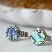 Abalone Muschel Ring Silber, Paua Abalone verstellbarer Ring, Abalone Schmuck, Perlmutt Ring, rund, Statement Ring Bild 3