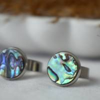 Abalone Muschel Ring Silber, Paua Abalone verstellbarer Ring, Abalone Schmuck, Perlmutt Ring, rund, Statement Ring Bild 5