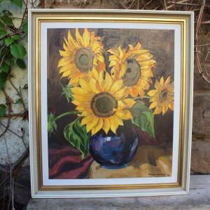 großes Sonnenblumen Acrylbild Stillleben signiert Bild 1