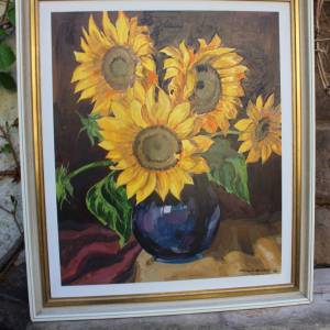 großes Sonnenblumen Acrylbild Stillleben signiert Bild 3