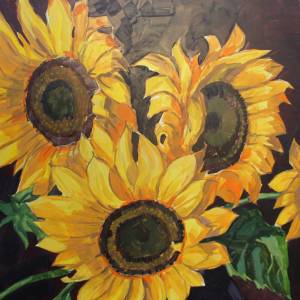 großes Sonnenblumen Acrylbild Stillleben signiert Bild 4