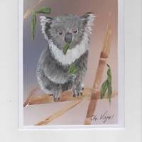 Grußkarte,  Tiermalerei-    Koala nascht Bambus-   handgemalt