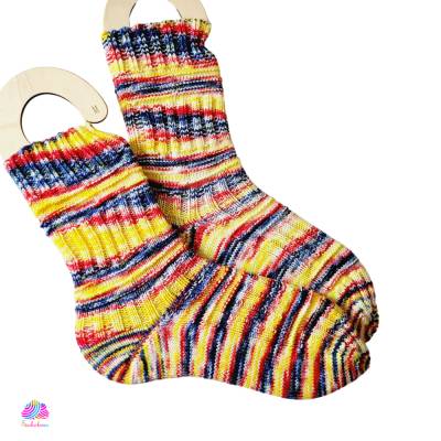 Socken, Größe 40/41, handgestrickt, handgefärbt, Farbe: Clown