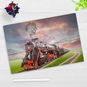 Schreibtischunterlage – Lokomotive mit Wunschnamen – 60 x 40 cm – Schreibunterlage Kinder aus Premium Vinyl  – Made in G Bild 1