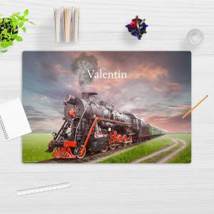 Schreibtischunterlage – Lokomotive mit Wunschnamen – 60 x 40 cm – Schreibunterlage Kinder aus Premium Vinyl  – Made in G Bild 2