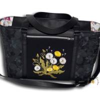 Bestickte personalisierte schwarze Tasche Stickerei Mohnblumen Handtaschen Umhängetaschen Schultertaschen Geschenkidee Bild 2