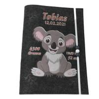 U Heft Hülle Filz mit Namen datum Impfpass fach Koalabär untersuchungsheft hülle personalisiert geschenk geburt dunkel Bild 3