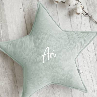 Sternkissen aus Musselin | Hellmint | Personalisierbar