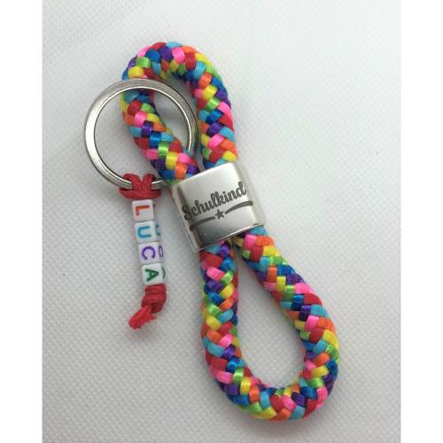 Schulkind Schlüsselanhänger aus Segelseil, Zwischenstück: "Schulkind", Multicolor