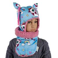 Baby Mädchen Mütze Ohrenmütze mit Ohrenschutz "Safaritiere in Waben" altrosa Herbst Winter Stoffauswahl Bild 5