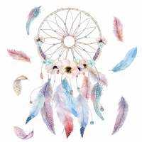 229 Wandtattoo Traumfänger mit Federn und Blüten pastell Aquarell - in 6 versch. Größen erhältlich Bild 1