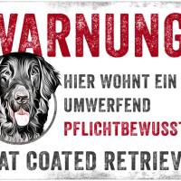 Hundeschild WARNUNG! mit Flat Coated Retriever, wetterbeständiges Warnschild Bild 1