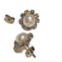 Ohrstecker handgemacht weiße Perle in glitzerndem bunt Perlenohrringe pastell als Brautschmuck Bild 3