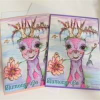 2 Karten Blumengruß als Druck meiner handgemalten Aquarelle Set bunte Grußkarten Kartenset Bild 1