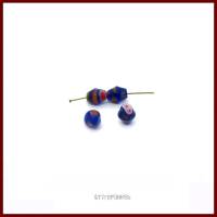 4 Millefiore-Perlen 12x10mm Laterne Bicone, blau rot orange gemustert, Glas Bild 1