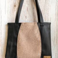 Handtasche schwarz/kork mit vielen Reißverschlussfächern Bild 2