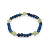 Armband "Capri" lagunenblaue runde Glasperlen mit limonengelben diagonalen Würfeln aus China-Jade (6mm) Stretch Bild 2
