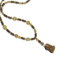 Halskette Y-Collier mit Jaspis Frosch an Citrin und Perlen camel Unikat Schmuck Herbst Bild 9