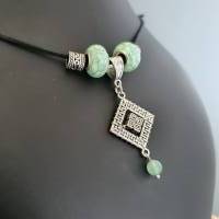 Wikinger inspirierte Halskette mit Großloch Perlen & Metall Perlen/ Verstellbare Kette/ Rauten Knoten Anhänger Bild 4