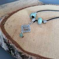 Wikinger inspirierte Halskette mit Großloch Perlen & Metall Perlen/ Verstellbare Kette/ Rauten Knoten Anhänger Bild 5
