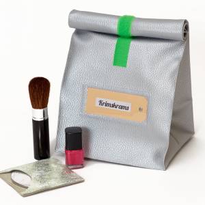 Tasche silber- metallic aus Kunstleder mit Klettverschluss mit Innenfutter, Schminktäschen, Kosmetiktasche, Lunchbag Bild 1