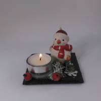 Weihnachten Deko Elch oder Spatz mit Teelicht auf einer Schieferplatte Bild 5