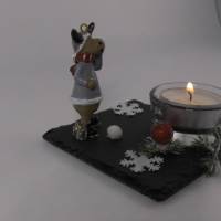 Weihnachten Deko Elch oder Spatz mit Teelicht auf einer Schieferplatte Bild 6