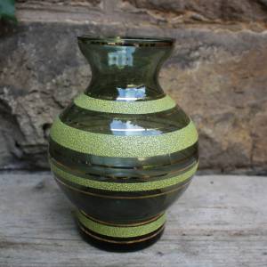 Vase grün gelb gold 70er Jahre Bohemia Glas Bild 1