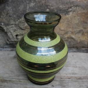 Vase grün gelb gold 70er Jahre Bohemia Glas Bild 2