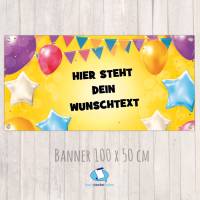 Banner zur Einschulung - Kinderparty - Jubiläum 100 x 50 cm | Bunte Luftballons - gelb Bild 1