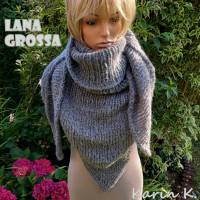 XL- Dreieckstuch gestrickt schlicht Anthrazit Grau feinste Wolle Lace Pearls Lana Grossa Basislänge 210 cm Bild 4