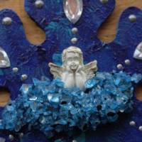 Collage BLAUER ENGELSZAUBER Schutzengel Wanddeko  auf einer Holz-Schneeflocke  Türdeko Anhänger Engel Handarbeit Bild 9