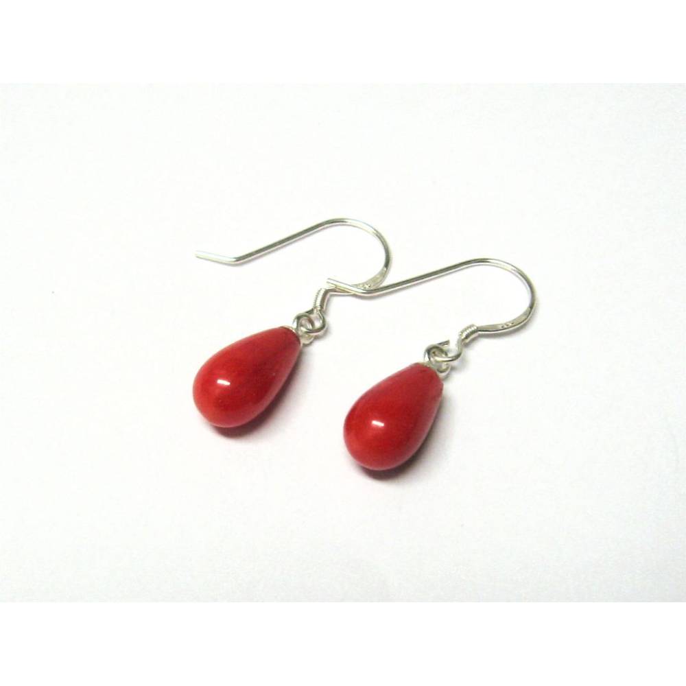 Design Edelstein Ohrringe Ohrhänger Earrings mit 10 mm rote Koralle 925 Silber 