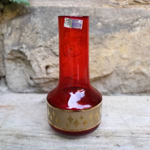 Vase rubinrotes Glas Golddekor 70er Jahre Vintage Bohemia Glas Bild 1