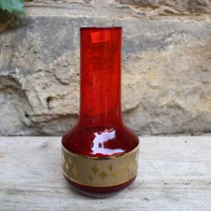 Vase rubinrotes Glas Golddekor 70er Jahre Vintage Bohemia Glas Bild 2