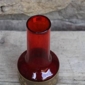 Vase rubinrotes Glas Golddekor 70er Jahre Vintage Bohemia Glas Bild 4