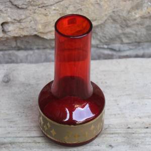 Vase rubinrotes Glas Golddekor 70er Jahre Vintage Bohemia Glas Bild 5