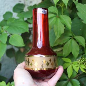 Vase rubinrotes Glas Golddekor 70er Jahre Vintage Bohemia Glas Bild 7
