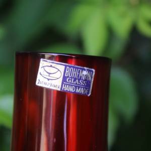 Vase rubinrotes Glas Golddekor 70er Jahre Vintage Bohemia Glas Bild 8