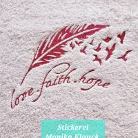Handtuch, hellgrau, 50 x 100, mit Motiv "love faith hope" Bild 2