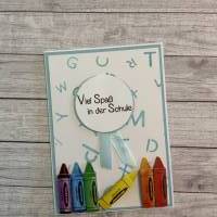 Grußkarten / Glückwunschkarten zum Schulanfang, „Einhorn & Stift zur Einschulung“, Grüße an das Schulkind, Handarbeit Bild 7