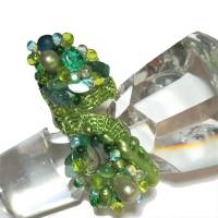 Ring grün Peridot, Prehnit, Abalone und Biwaperlen Spiralring handgewebt in wirework boho ausgefallen Bild 1