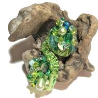 Ring grün Peridot, Prehnit, Abalone und Biwaperlen Spiralring handgewebt in wirework boho ausgefallen Bild 2
