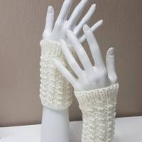Pulswärmer 100 % Merino-Wolle handgestrickt weiß oder Wunschfarbe - Damen - Einheitsgröße - Modell 23 Bild 1