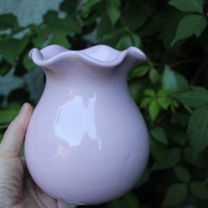rosa Vase mit Wellenrand Töpferware  Vintage Bild 8