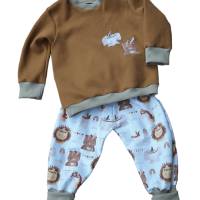 Kinder Kombination Set - Pumphose & Pullover - Größe 86/92 - wilde Tiere weiß beige Bild 3