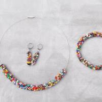 Kette Armband Ohrhänger  *MULTICOLOR II*  gehäkelt Perlenkette Glasperlen Rocailles Bild 1