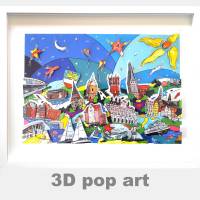 Rostock 3D pop art bild ostsee skyline personalisierbar fine art limited edition 3D mixed media geschenk Bild 1